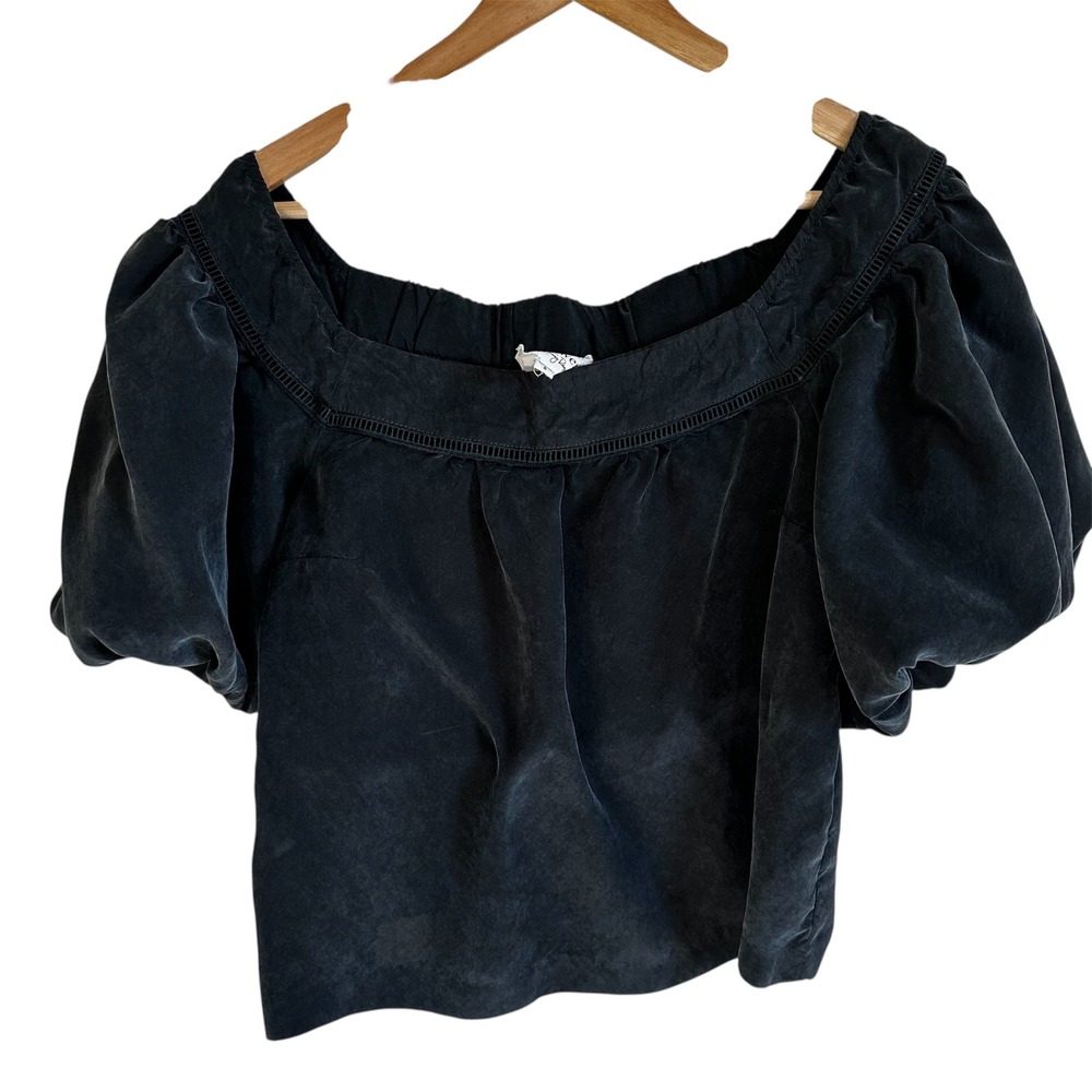 Hope for Flowers Puff Sleeve Top Square‎ Neck Blouse Black Size 8